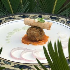 A picture of Chicken koaftay with roti.