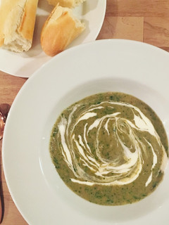 A picture of Leek, Potato and Spinach soup.