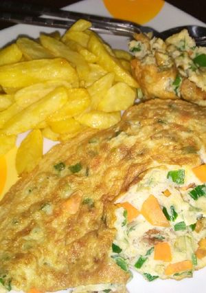 A picture of Chips with omelette.