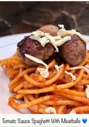 Foto resep Tomato sauce spaghetti with meatballs (spaghetti saus tomat)