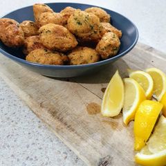Bolinho de Bacalhau (Salted Cod Croquettes) egg&dairy free A picture of Bolinho de Bacalhau (Salted Cod Croquettes) egg&dairy free.