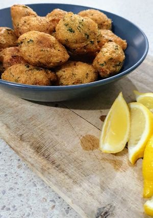 A picture of Bolinho de Bacalhau (Salted Cod Croquettes) egg&dairy free.