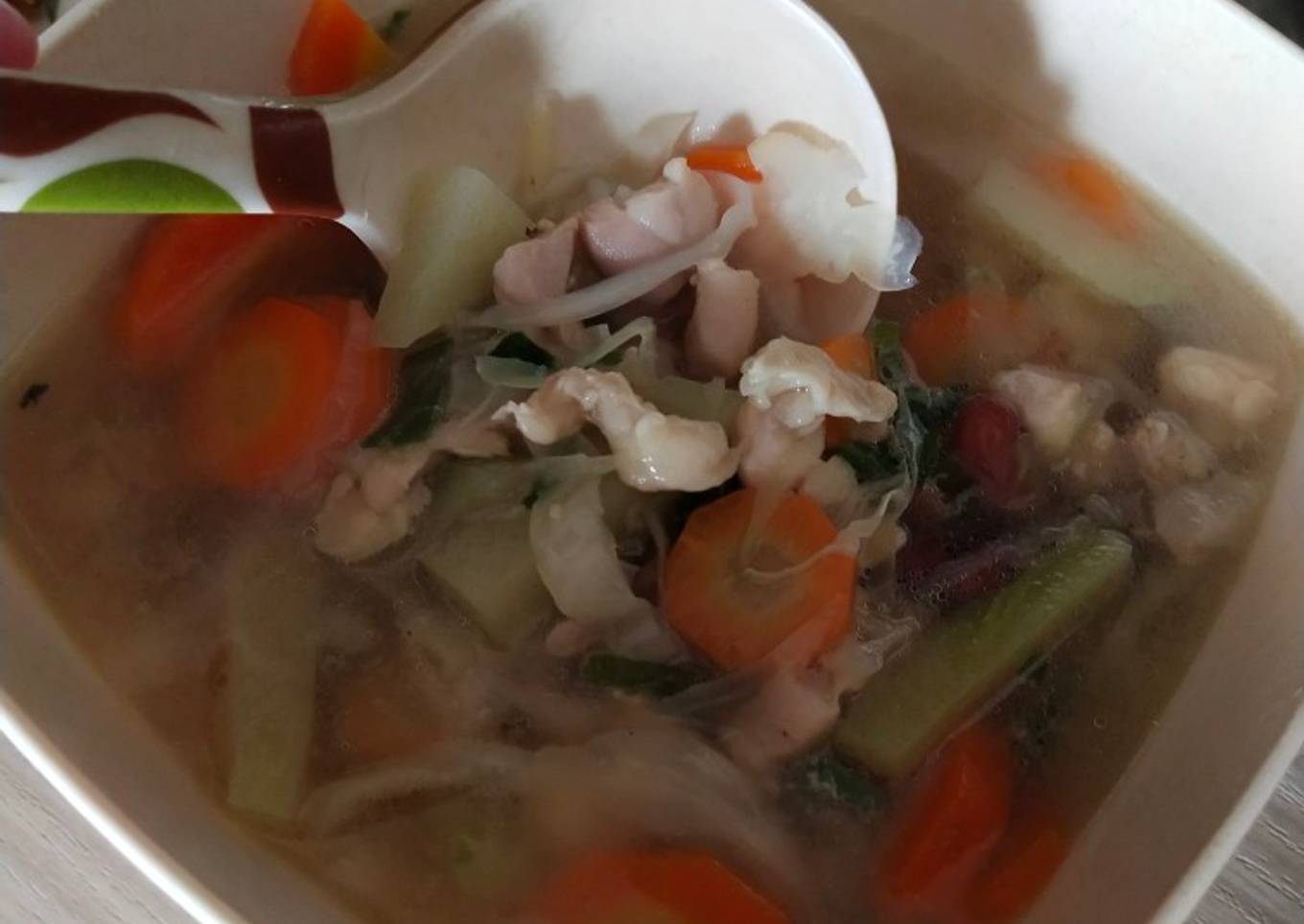 Mbasi 1 tahun (16 bulan) sop ayam dengan sayur