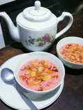 Sütlaç (Puding Nasi buah Naga topping Almond)
