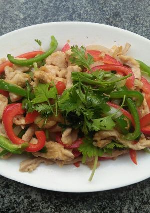 Hình của món Ức gà xào ớt.