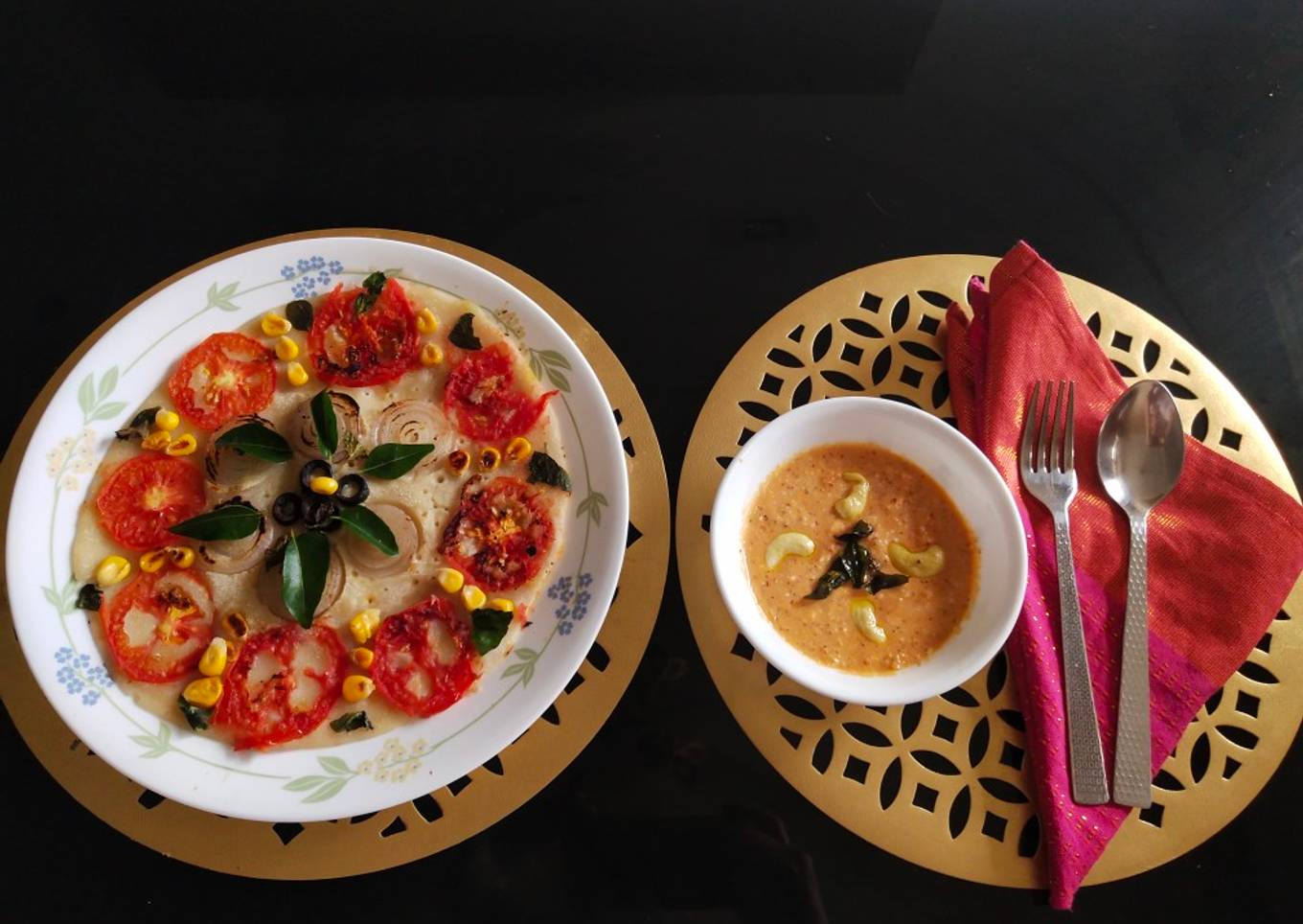 Instant rava uttapam with yoghurt chutney