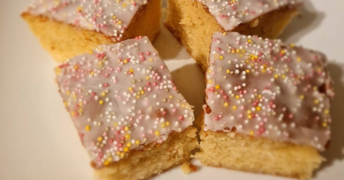 Vanilla Sponge Tray Bake School dinner style Recipe by Charlotte