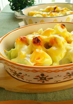 A picture of Cauliflower and Boiled Egg Miso Mayo Cheese Bake.