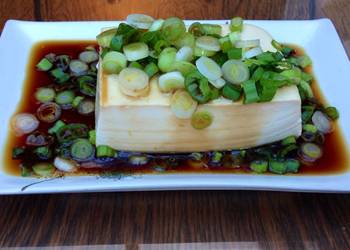 Easiest Way to Cook Yummy Steamed tofu with sweet soy dressing sauce and spring onions