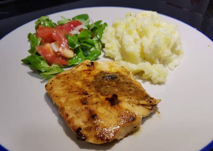 Miso and ginger salmon with cheesy mash