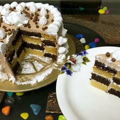 Chocolate mousse checker board cake A picture of Chocolate mousse checker board cake.