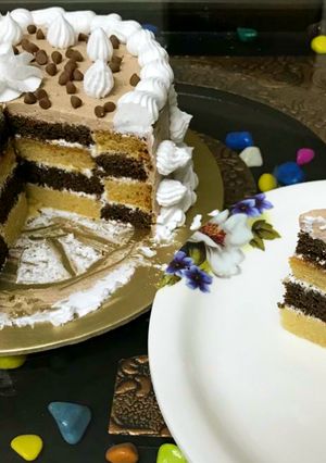 A picture of Chocolate mousse checker board cake.