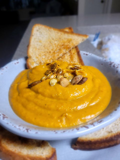 A picture of Butternut n a hint of acorn squash soup.