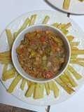 Risotto de carne y verduras.