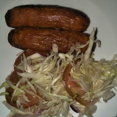 Cabbage salad with sausage A picture of Cabbage salad with sausage.