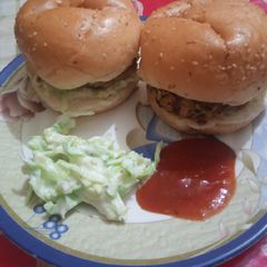 Chicken aloo ke burger A picture of Chicken aloo ke burger.