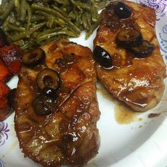 A picture of Olive Wine Glaze Chops.