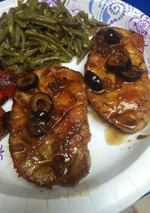 A picture of Olive Wine Glaze Chops.