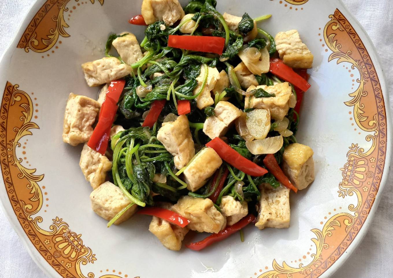 Tumis tahu bayam saus teriyaki