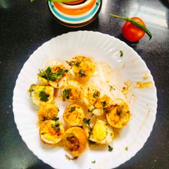 A picture of STREET STYLE BOILED EGGS CHAAT 🥚 😋.