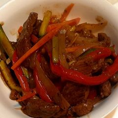 Pepper steak and vegetable stir fry A picture of Pepper steak and vegetable stir fry.