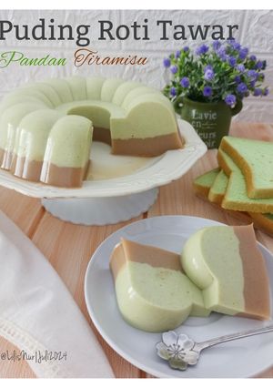 Foto resep Puding Roti Tawar Pandan Tiramisu