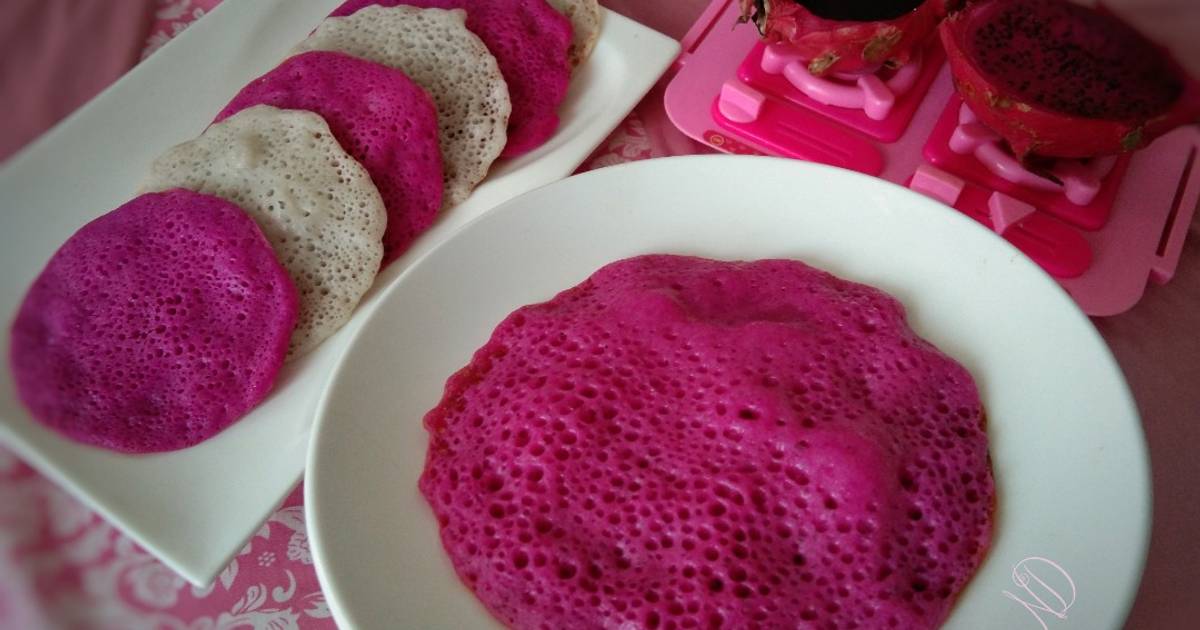 Resep Apam Batil/ Serabi Buah Naga oleh Ayien Rin Cookpad