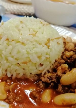 صورة لوصفة فاصوليا ورز باللحمة المفرومة🧅🧄