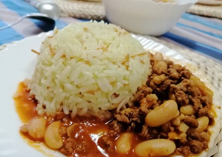 فاصوليا ورز باللحمة المفرومة🧅🧄