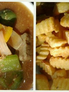Hình của món Bò lúc lắc + khoai tây chiên.
