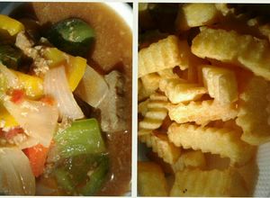 Hình của món Bò lúc lắc + khoai tây chiên.