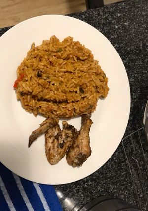 A picture of Jollof Rice with a twist.