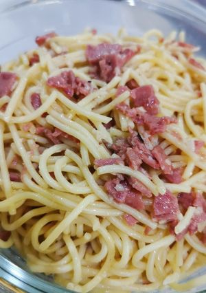 Foto resep Spaghetti Garlic butter with Smoke Beef (THERMOMIX)