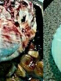 Una foto de Pernil de cerdo a la miel con pasas y orejones