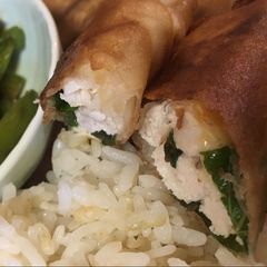 Spring rolls (shiso + umeboshi + sea weed) A picture of Spring rolls (shiso + umeboshi + sea weed).