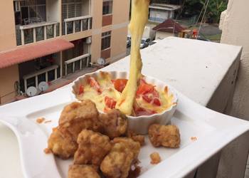 Unique Cuisine Fried Roasted Pork With Baked Mozzarella Yummy