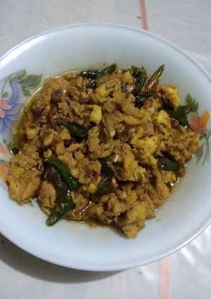 Foto resep Tumis telor orak arik cabe hijau