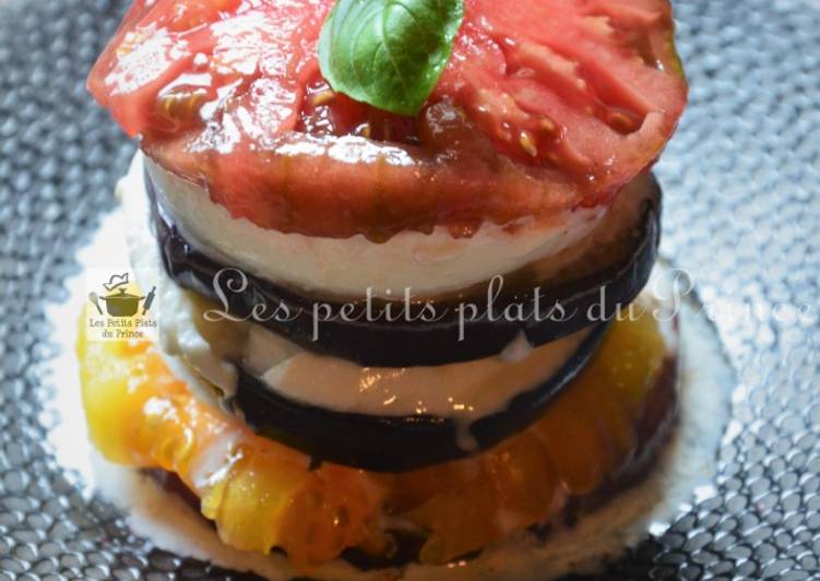 Millefeuilles tomates, aubergine, mozzarella