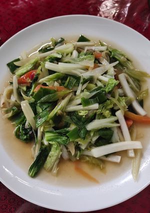 Foto resep Tumis Sayur Campur Sari (Sawi putih, pakcoy, daun bawang, tomat)
