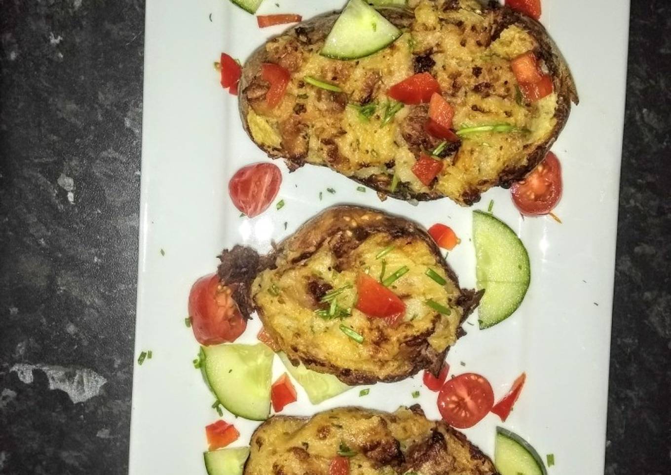 Bacon Jacket potatoes with cheese and chives