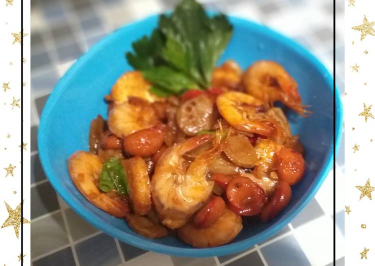 Tumis udang asam manis