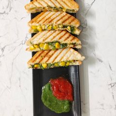 A picture of Spinach Corn grilled Sandwich with Arrowroot flour and White Butter.