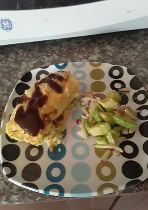 Una foto de Pastel de papa relleno de pollo y champiñones