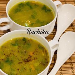 A picture of Pumpkin and Green onion soup.