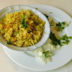 A picture of Masoor dal lima beans rice.