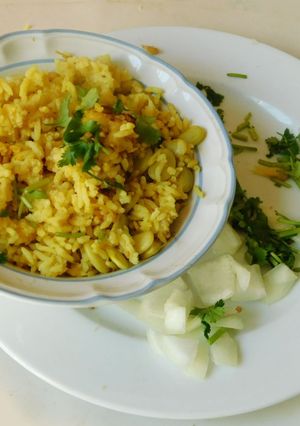 A picture of Masoor dal lima beans rice.