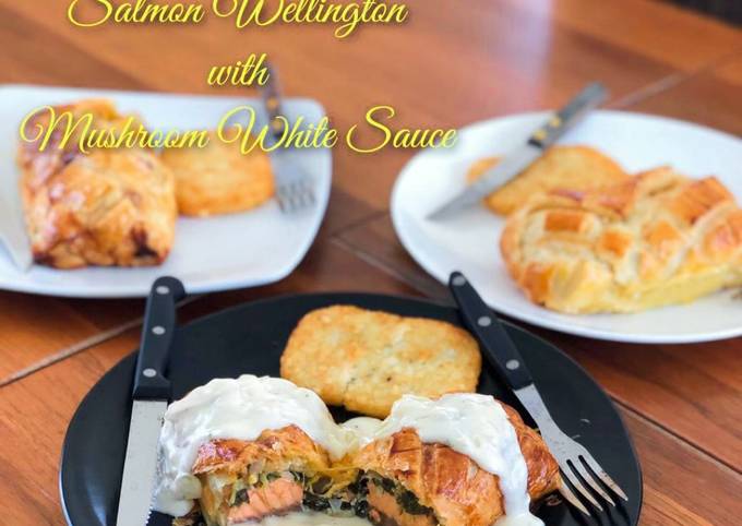 Salmon Wellington with Mushroom White Sauce