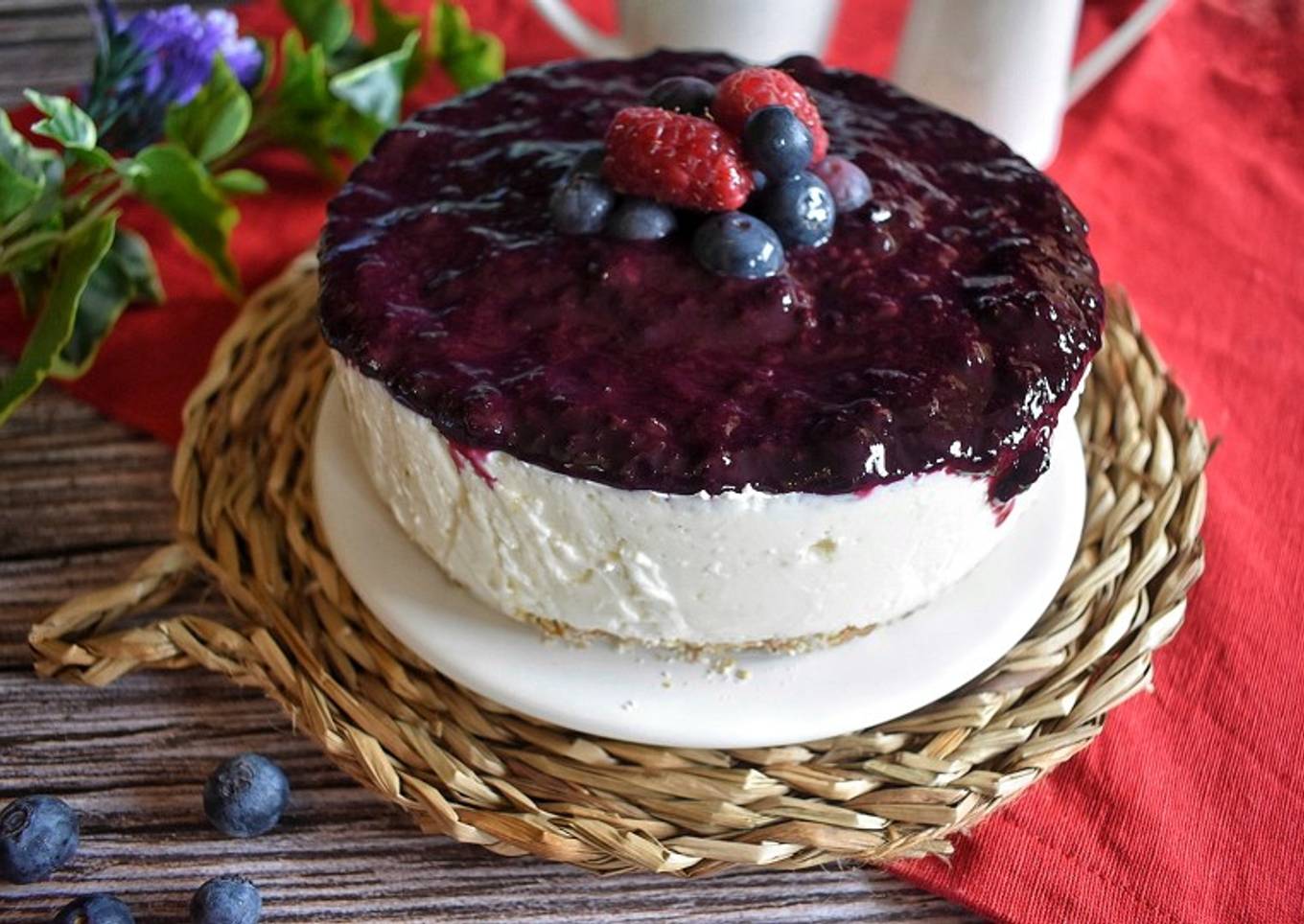 Tarta de queso con arándanos saludable