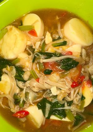 Foto resep Sup jamur enoki with sawi tofu