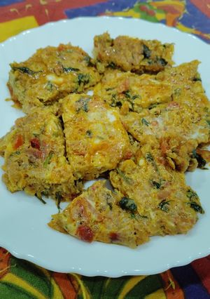 A picture of Sindhi style Egg omelette.
